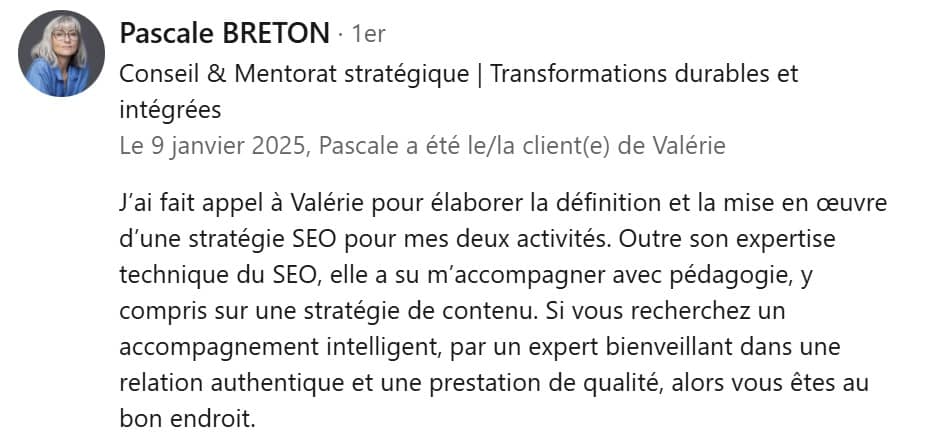 commentaire sur Valerie Oberfeld Consultant référencement Google